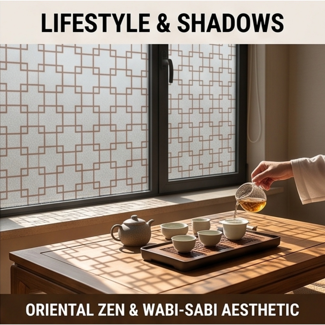 Home Bathroom Glass - Oriental Lattice Square Printed Frosted Window