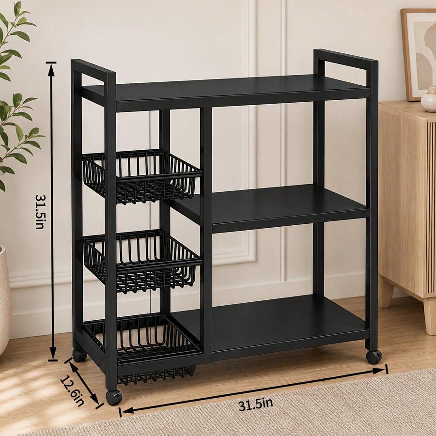 Home Bathroom Shelf - 1pc Mobile Storage Rack, Adjustable 4-Tier