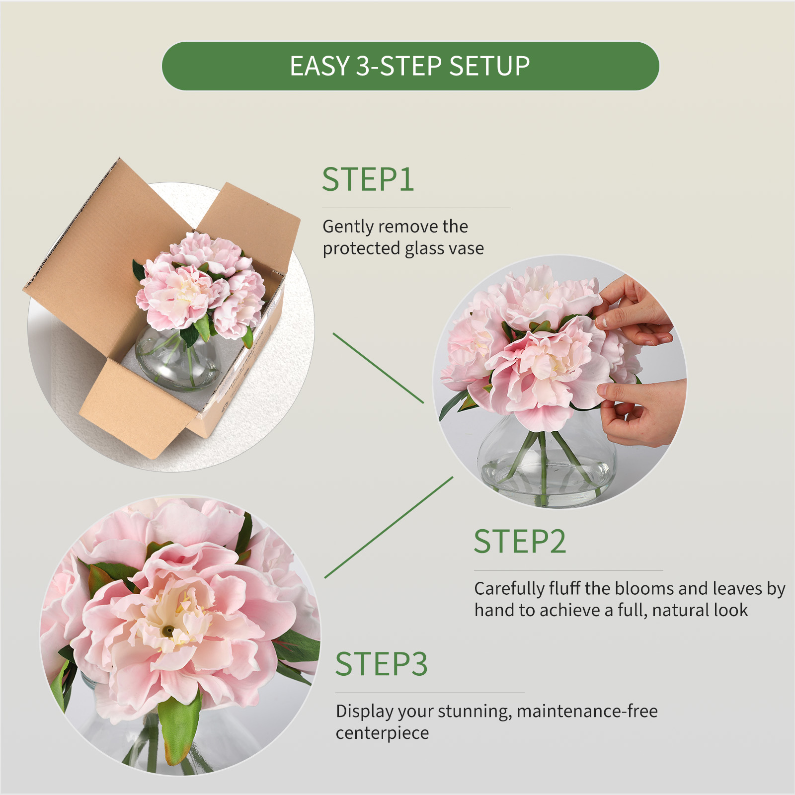 Realistic Silk Peony Artificia - Home Bathroom Glass review and price